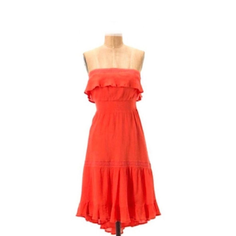 Anthropologie H in Paris Coral Strapless Midi Dress M